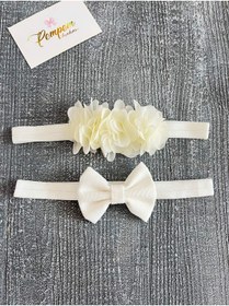 Resim pempem bandana kız bebek frida bandana ve keten fiyonk bandana renk seçenekli 2 li set 