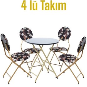 Resim Begonvil Desenli Metal Bahçe Takımı - 4 Sandalye + 1 Masa 