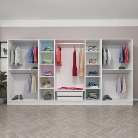 Resim Minar Kale 8 Bölmeli 2 Çekmeceli Giyinme Dolabı Beyaz 210CM 
