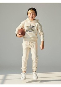 Resim Zekids Erkek Çocuk Sırt Baskılı Football League Yazılı Kapüşonlu Sweatshirt-16639 Ekru 
