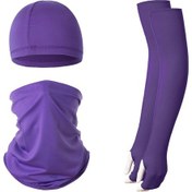 Resim Butu Yaz Anti-Uv Nefes Alabilen Buz İpek Güneşe Dayanıklı Bisiklet Kol Kollu + Astar Kapağı + Boyun Körüğü Seti Koyu Mor 