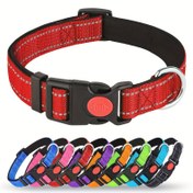 Resim MITOOE 1pc Yansıtıcı Köpek Tasma, Güvenlik Kilitleme Tokası, Ayarlanabilir Yumuşak Neopren Kaplı, Solunabilir Naylon, Şeritli Desen, Polyester Malzeme Küçükten Büyüğe Köpekler için 