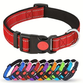 Resim MITOOE 1pc Yansıtıcı Köpek Tasma, Güvenlik Kilitleme Tokası, Ayarlanabilir Yumuşak Neopren Kaplı, Solunabilir Naylon, Şeritli Desen, Polyester Malzeme Küçükten Büyüğe Köpekler için 
