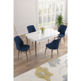 Resim Canisa Concept Nef Serisi 70 x 114 Cm, Açılabilir Mdf Mutfak Masa Takımı, Beyaz Masa Ceviz Ayak, 4 Sandalye 