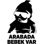 Resim Arabada Bebek Var Oto, Araba Arka Cam Sticker, Etiket, Yapışkanlı Folyo Sticker Beyaz 40 20 Cm 