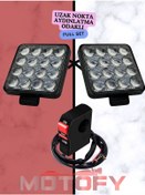 Resim Uzak Aydınlatma Odaklı Mercekli 16 Ledli Motosiklet Sis Farı Takımı + Usb'li Buton 48+48 - 96 Watt 
