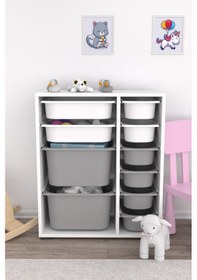 Resim Zen 10 Sepetli Çok Amaçlı Oyuncak Dolabı Beyaz Gri 2d2k6u Beyaz - Gri 
