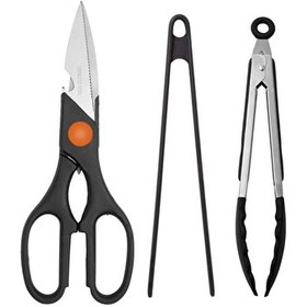 Resim Kitchen Design Lab Çok Amaçlı Metal Mutfak Makası Ve Silikon Kızartma Maşa Servis Seti - 3 Adet 