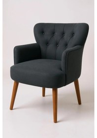 Resim Waterybrook Tekli Berjer Koltuk - Kapitoneli Babyface Kumaş - Ceviz Ahşap Ayaklı - Retro Modern Tasarım Antrasit 