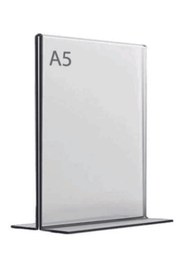 Resim Pleksiglas Ürünleri A5 T Tipi Dikey Masa Üstü 10'lu Paket / 2 mm Şeffaf Pleksi Föylük / Broşürlük / Menü 