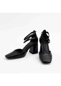 Resim Gleam Kapalı Kare Burun 8cm Kalın Topuk Çift Bantlı Stiletto - Topuklu Ayakkabı 001 