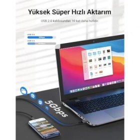 Resim Grains Global USB 3.0 Usb-A'dan Usb-C'ye 15W Pd Hızlı Şarj 5V3A Yüksek Kaliteli Alüminyum Örgülü Kablo 5gbps 1 Metre (Gri) 