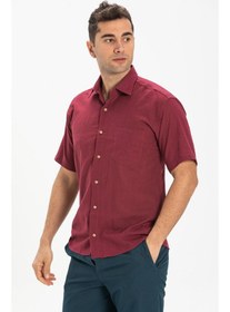 Resim Eliş Şile Bezi Büyük Beden Kısa Kol Şile Bezi Tek Cepli Erkek Gömlek Koyu Bordo 3068 - 3XL 