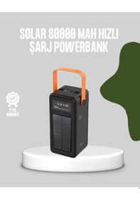 Resim 80000 Mah Solar Powerbank Göstergeli Fenerli Hızlı Şarj Taşınabilir Şarj Cihazı renkli 