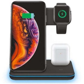 Resim HZL 3-1 Arada 20W Hızlı Şarj Kablosuz Wireless LED Işıklı Iphone Apple Watch Airpods Şarj Stand Cihazı 