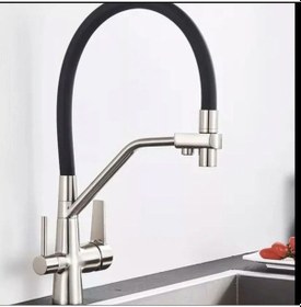 Resim İsaoğlu Yapı Arıtmalı Musluk Mutfak Bataryası Mat Krom Renk Spiralli Batarya Uzayan Sistem İnox Evye Krom 