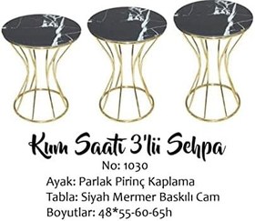 Resim Brc Zigon 13890 KUM SAATİ Model Siyah Mermer TEMPER cam Metal GOLD Renk El yapım 