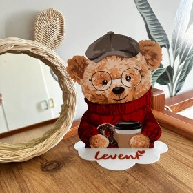 Resim Bianne Atölyesi Krem Ayı Illüstrasyon Çizimli Bebek ve Çocuk Odası Masa Lambası Gece Lambası 