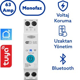 Resim Tomzn WiFi Özellikli Akıllı Sigorta Dahili Enerji Ölçerli Zaman Rölesi 63A 