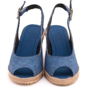 Resim Star Tombis Gerçek Elişi Burnu Açık Arkası Bantlı Dolgu Topuk Mavi Keten Hasır Espadril Handmade Saks Mavi 