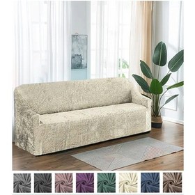 Resim Kadife 3 Kişilik Koltuk Örtüsü Esnek, Lastikli Yıkanabilir Krem 