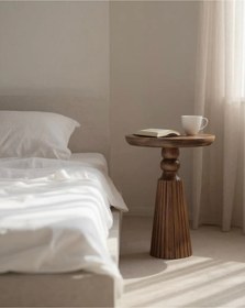 Resim ASELYA HOME Doğal Ahşap Tekli Mantar Yan Sehpa Modern Fiskos Çiçeklik 50cm 