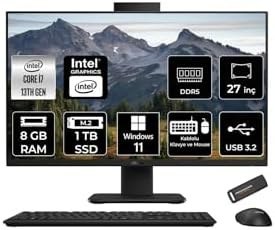 Resim ASUS V470 i7 13620H 8GB 1TB SSD 27" FHD 100Hz W11H All in One Bilgisayar Siyah & PER4 USB Bellek 