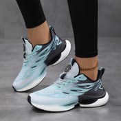 Resim Kadınlar İçin Hafif Koşu Ayakkabısı - Nefes Alabilir Örgü Üst, Sağlam Destek, Tüm Mevsim Kullanımına Uygun, Mavi ve Siyah Çizgili Tasarım, Rahat EVA Taban, Dayanıklı TPR/TPU Tabanlı, Şık Spor Görünüm | Dayanıklı Taban 