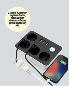 Resim Kanonik Education 3 USB Çıkışlı 4’lü Akıllı Priz 2500W 2 Metre Kablo 