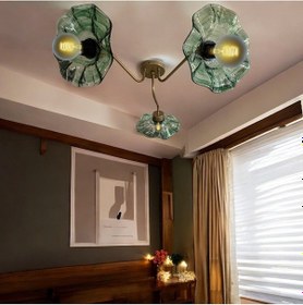 Resim Luxury Modern Exclusive Tasarım Kristal Camlı Flower Çiçek Üçlü Yeşil 