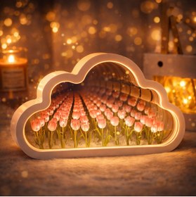 Resim Store El Yapımı Büyük Boy Bulut Gece Lambası Lale Desenli 
