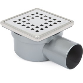 Resim Sukar Tesisat Süzgeci 10x10 cm Paslanmaz Çelik Çerçeveli Kare Izgaralı Yandan Çıkışlı - Ø50 