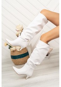 Resim Sr-2001 Beyaz Körüklü İnce Topuklu Günlük Bayan Çizme - Kopya Beyaz 