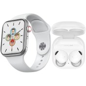 Resim Seri 8 EW01 1.92 inç Çift Düğmeli Beyaz Renk Akıllı Saat ve Galaxy Buds2 Pro Beya Renk Kulakiçi Kulaklık 