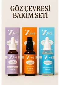 Resim 3 Lü Göz Çevresi Bakım Seti Kafeinli Göz Serumu + C Vitamini + Hyaluronik Asit 