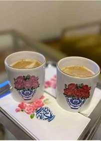 Resim Blue Blanc Kırmızı Gül Espresso, Double Türk Kahvesi Fincanı Açık Gri 