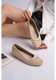 Resim Muggo Hidden Gizli Topuklu Fiyonk Detaylı Deri Kadın Babet Bej 