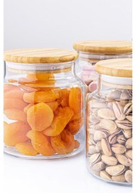 Resim Zone - 6'lı Cam Saklama Kabı 600ml Vakumlu Bambu Kapaklı Bambu - Şeffaf 