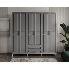 Resim GuneyStore Gözde 6 Kapaklı Komple MDF Antrasit - Beyaz Gardırop 