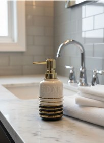 Resim Lumina Gold Lüks Porselen Sıvı Sabunluk - Altın Çizgili Banyo Aksesuarı Siyah 