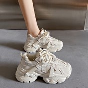Resim Kadınların Renk Bloklu Rahat Sneaker'ları, Dantelli Platform Yumuşak Taban Yürüyüş Konfor Ayakkabıları, Düşük-top Nefes Alabilen Ve Yükselten Eğitmenler 