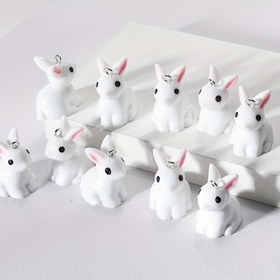 Resim 5 adet/10 adet/20 adet 21*24mm Sevimli Mini Reçine Beyaz Tavşan Kolye Ucu Paskalya Takı DIY Karikatür Hayvan Kolye Küpe Yapımı için Uygun 