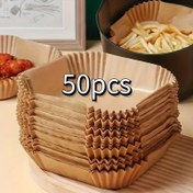 Resim 50 Adet Yapışmaz air fryer Astarları - Sağlıklı Pişirme için Kare Kağıt Pişirme & Mikrodalga Matları, Kolay Temizlik, Mikrodalga air fryer Kombinasyonu 