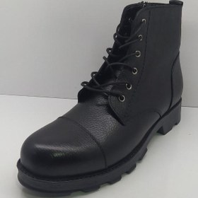 Resim Erol Shoes Yuvarlak Burun Orta Topuk Bağcıklı Soğuk Havaya Dayanıklı Günlük Siyah Klasik Bot Hakiki Deri 