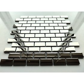 Resim MozaiKristaL Mutfak tezgah arası 23x48mm. Gümüş Krom, 30x30cm Fileli Kristal Cam Mozaik (1 m2 Fiyatıdır) 