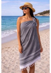 Resim Elmas Desenli Pamuk Peştemal Plaj Havlusu 100x170 Cm Pareo Kullanımına Uygun Siyah 