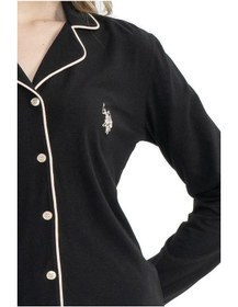 Resim U.s. Polo Assn. 11000 Kadın Boydan Düğmeli Patlı Uzun Kol Pijama Takım V1 Siyah 