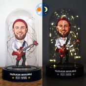 Resim Gitar Çalan Erkek Karikatürlü Işıklı Fanus Biblo 