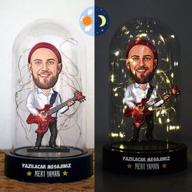 Resim Gitar Çalan Erkek Karikatürlü Işıklı Fanus Biblo 