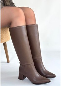 Resim Roksa Acı Kahvei Cilt Topuklu Çizme Açık Kahve 